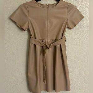 Girls Beige Faux Leather Dress with Belt 7-8